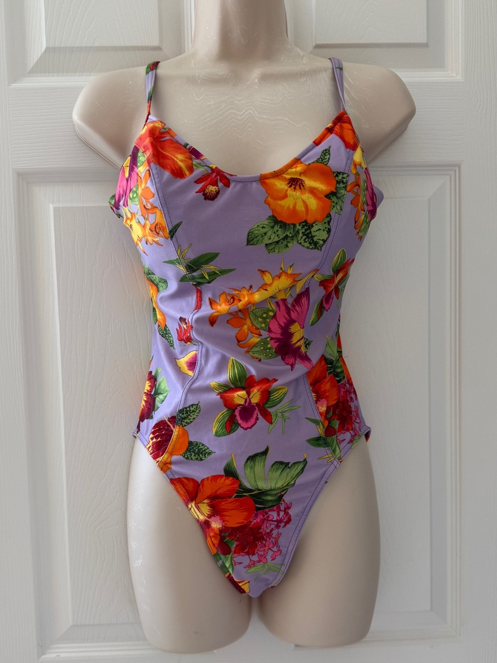🏖️VTG Y2K Victoria's Secret One-Piece Swimsuit B Lilac Floral Push Up Tropical